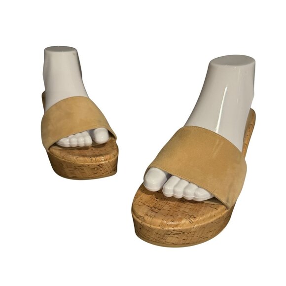 Stuart Weitzman Shoes - Stuart Weitzman Summer Wedge Women's Tan Suede Slide Sandal, Size 9B WORN ONCE